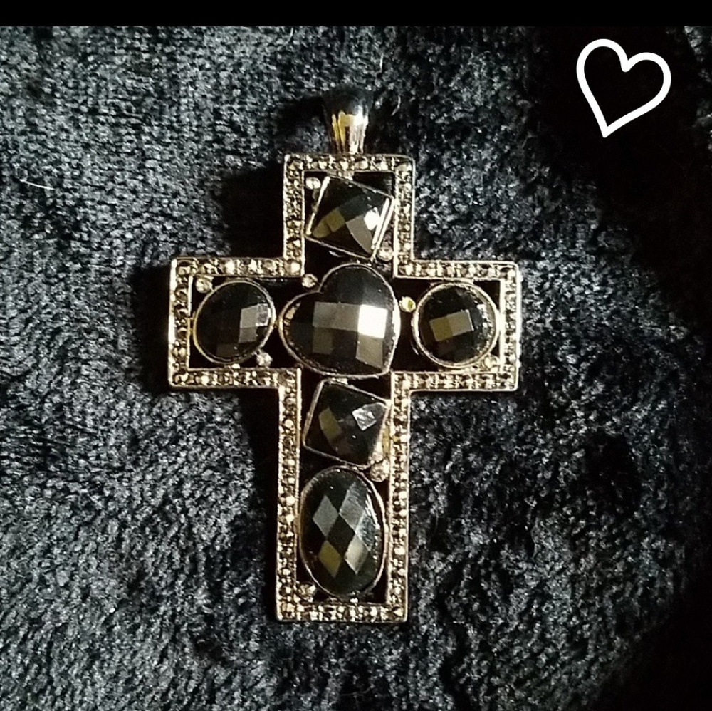 Black and silver beaded cross Brooch